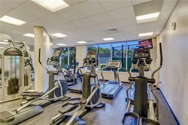 a view of a room with gym equipment