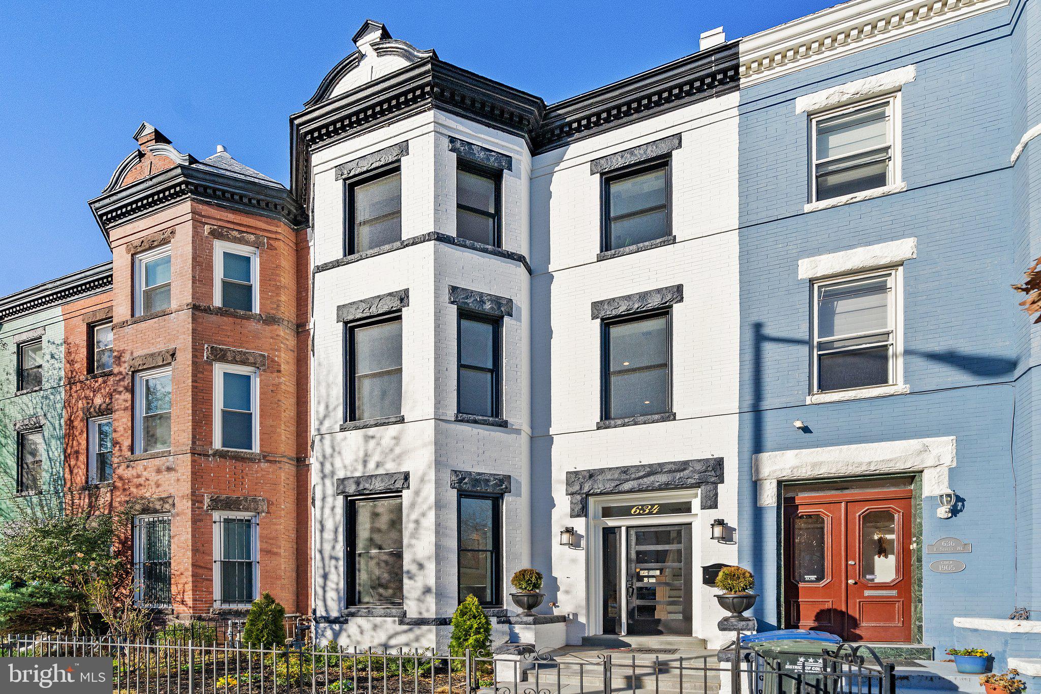 a front view of a multi story building