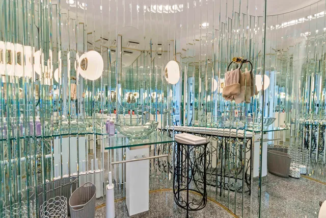 a view of a bathroom with shower