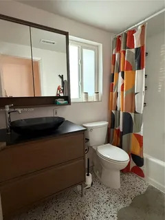 a bathroom with a sink a toilet and a shower