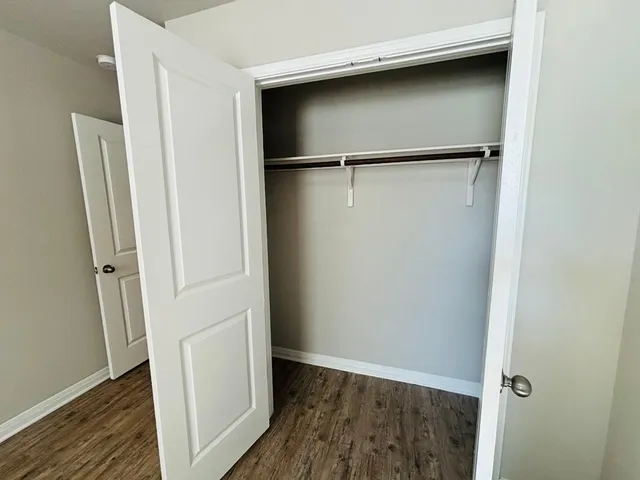 an empty room with a workbench