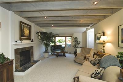 17 Shelldrake Court San Rafael, CA 94903 - Photo 4 of 13 Living room w/beamed ceilings and tiled fireplace