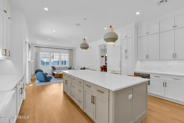 a storage room with cabinets