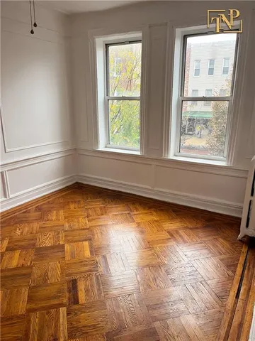 a view of a room with a window