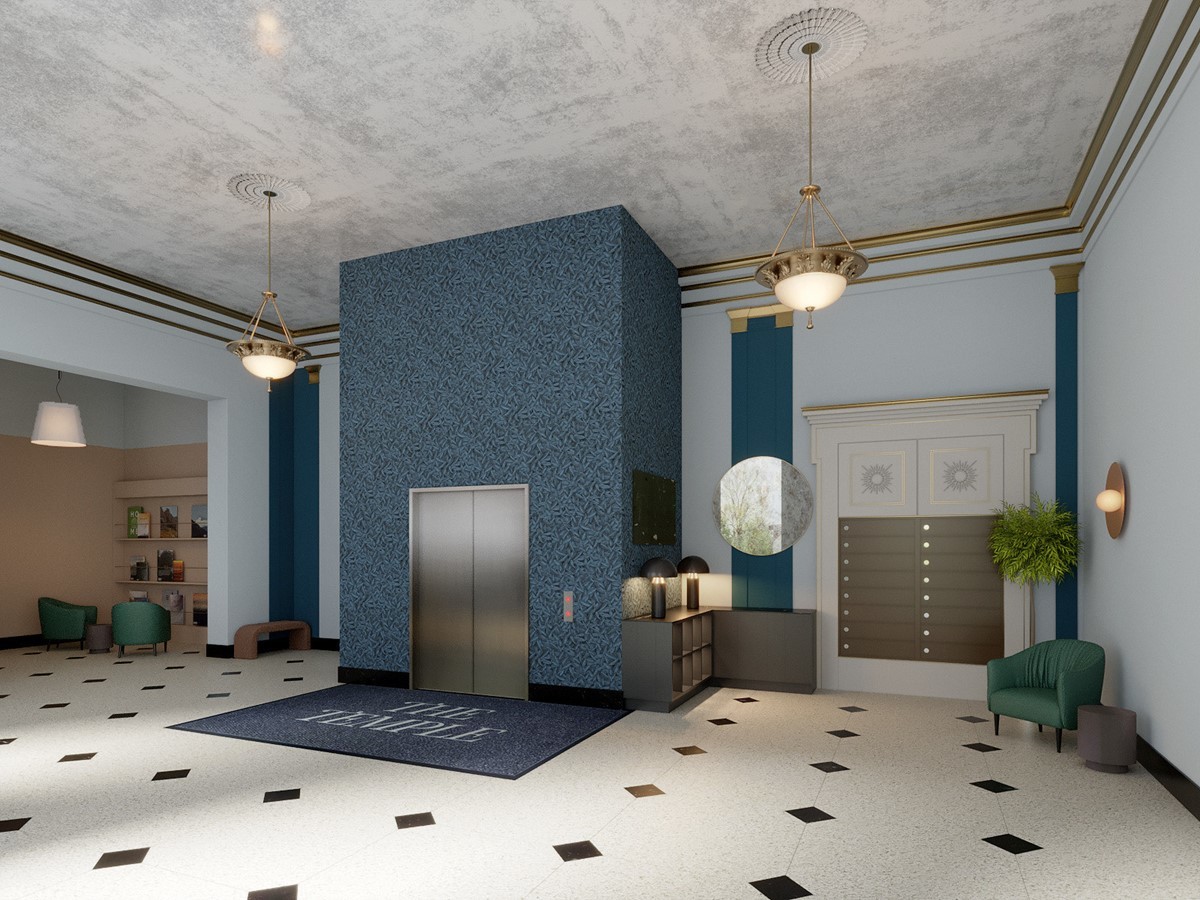 1453 Maple Avenue, Unit 107 Evanston, IL 60201 - Photo 20 of 21 a bedroom with a bed and a chandelier