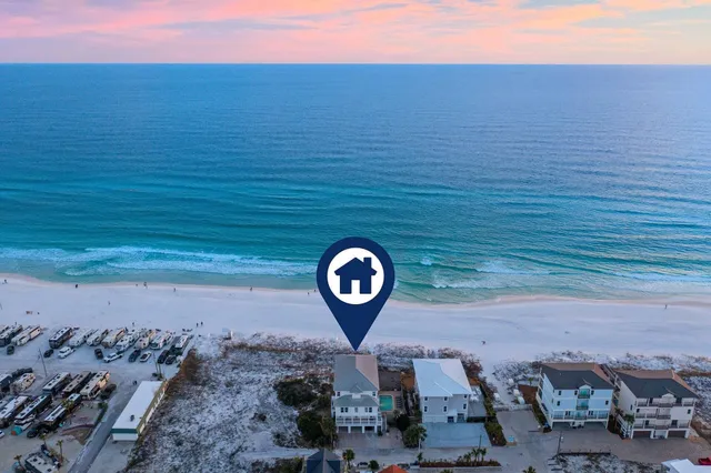 a view of a building with an ocean view