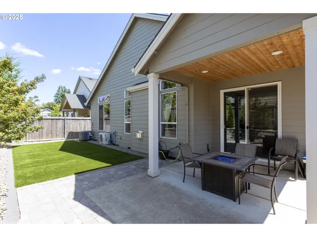 a building outdoor space with patio furniture