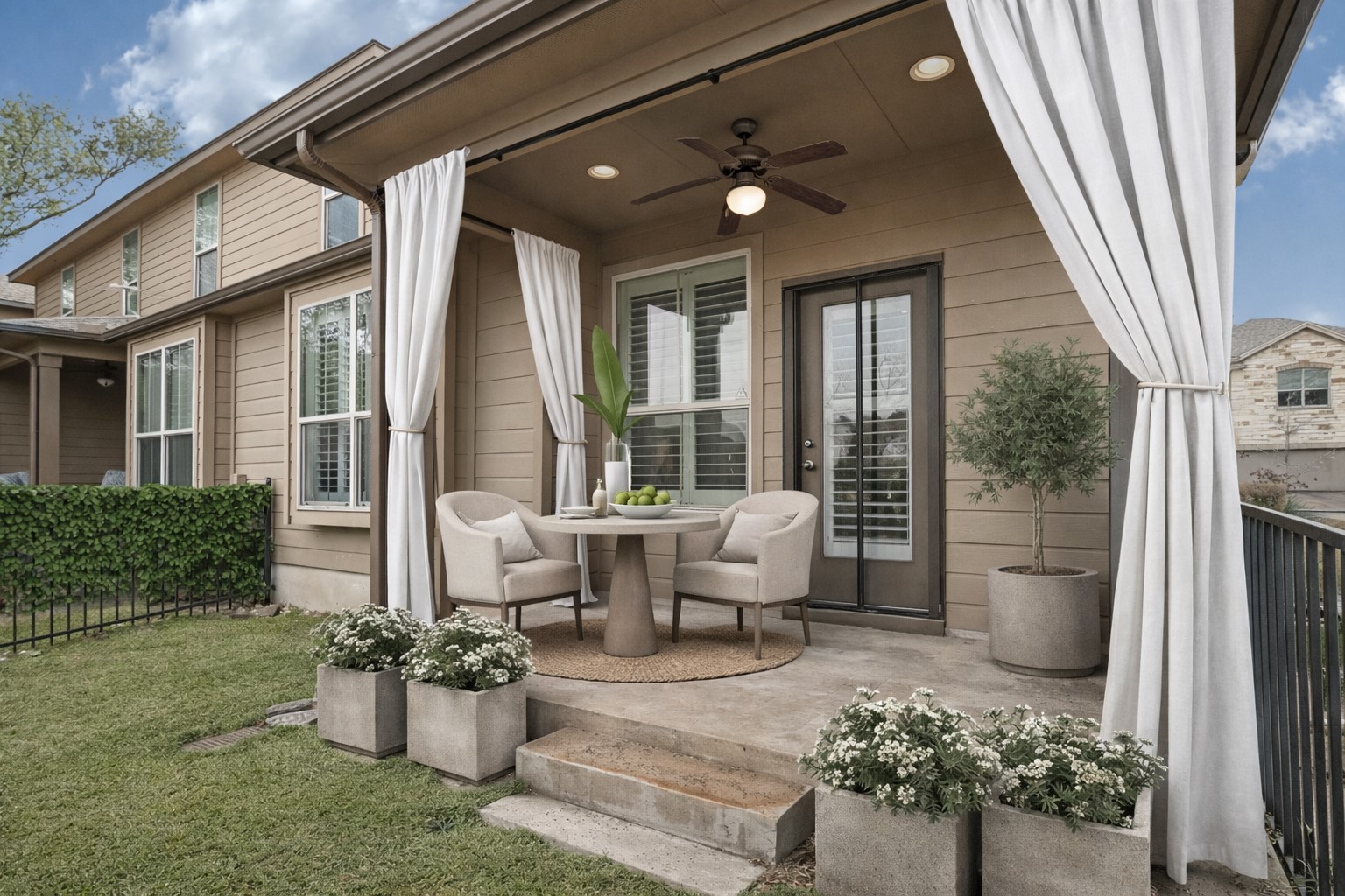 14001 Avery Ranch Boulevard, Unit 1601 Austin, TX 78717 - Photo 16 of 25 ~Virtually Staged: View of patio / terrace with ceiling fan