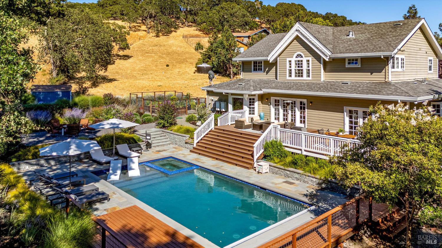 2980 Warm Springs Road Glen Ellen, CA 95442 - Photo 59 of 59 a aerial view of a house with swimming pool lawn chairs and a fire pit
