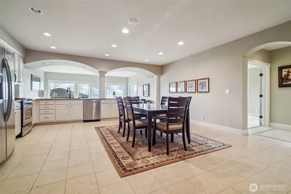a view of a dining area with furniture