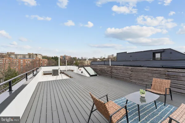 a view of a terrace with sky view