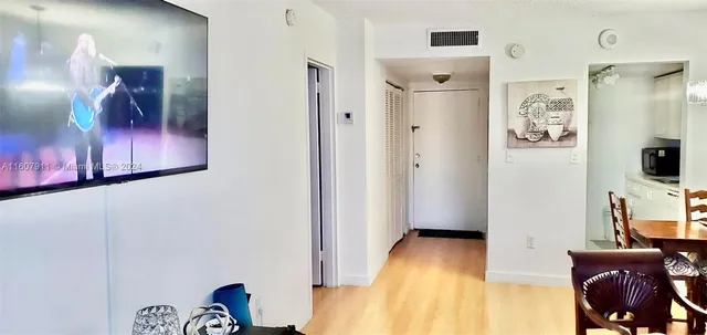 a view of a hallway with painted walls