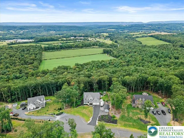 an aerial view of a house with garden