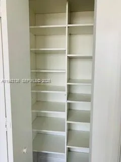 a view of walk in closet with empty racks