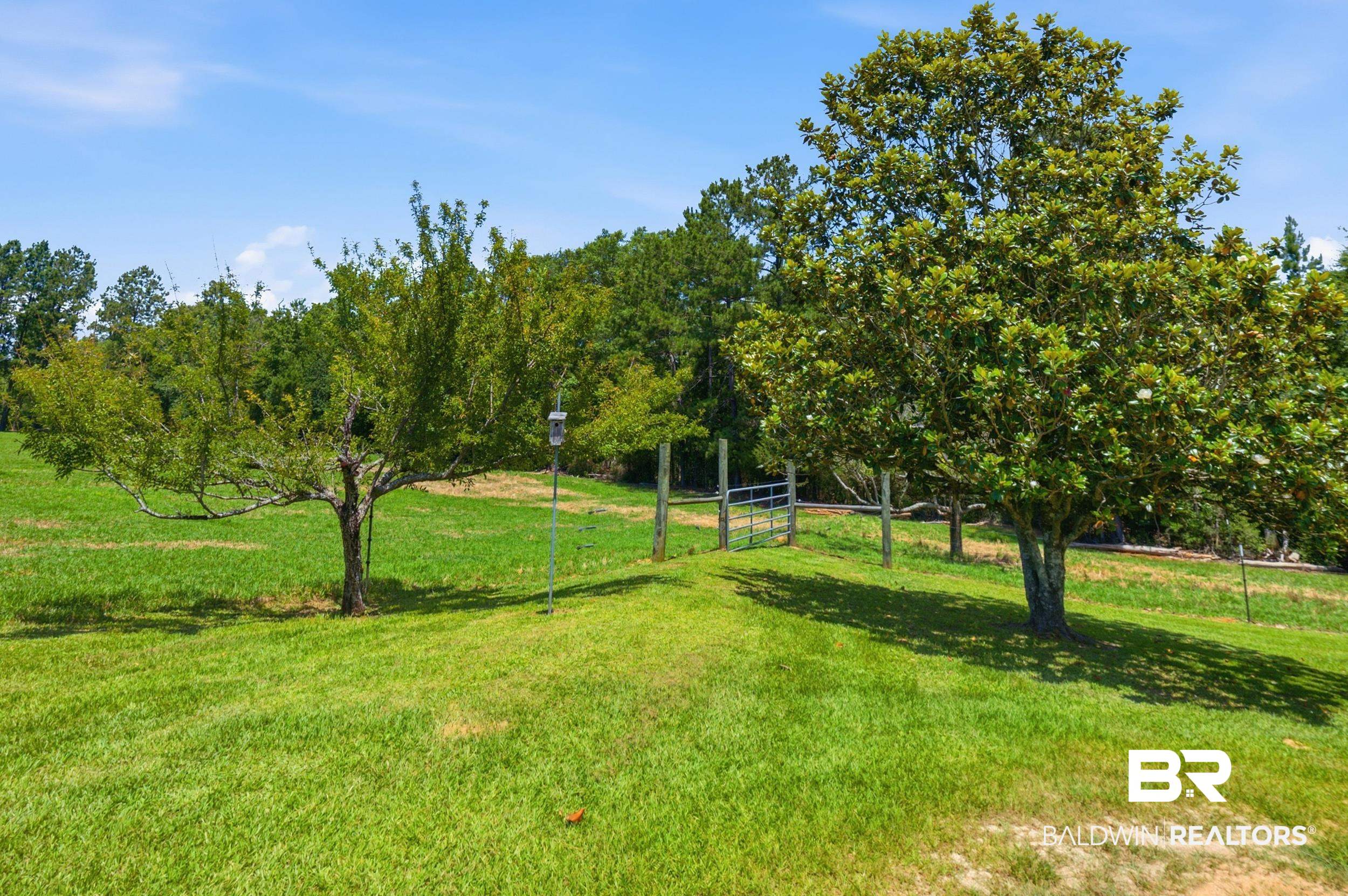 15855 Calvin Richerson Road Bay Minette, AL 36507 - Photo 75 of 83 Expansive grassy area featuring mature trees and a metal gate