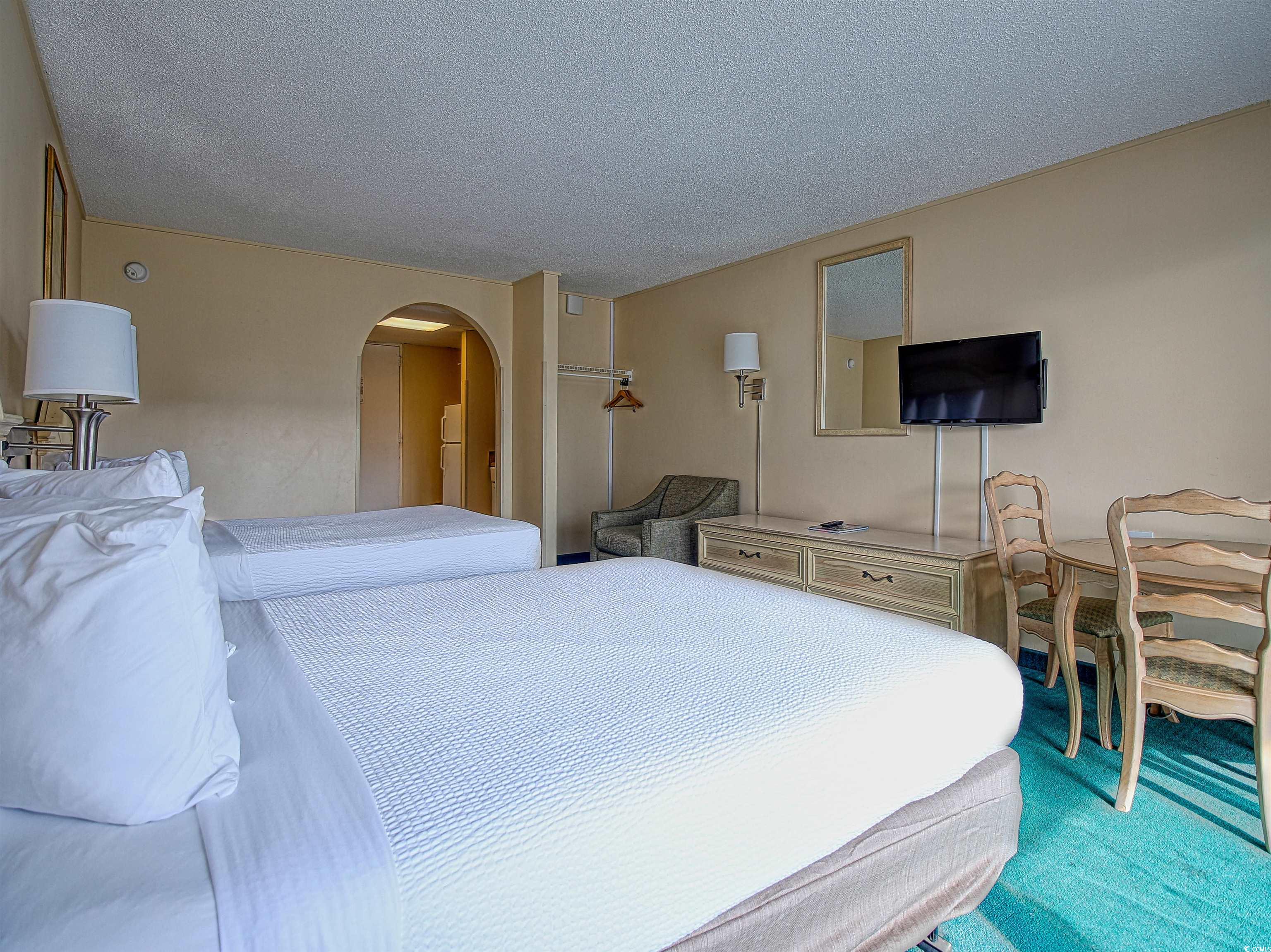 6803 North Ocean Boulevard, Unit 314 Myrtle Beach, SC 29572 - Photo 6 of 19 Bedroom with a textured ceiling, carpet flooring, and arched walkways