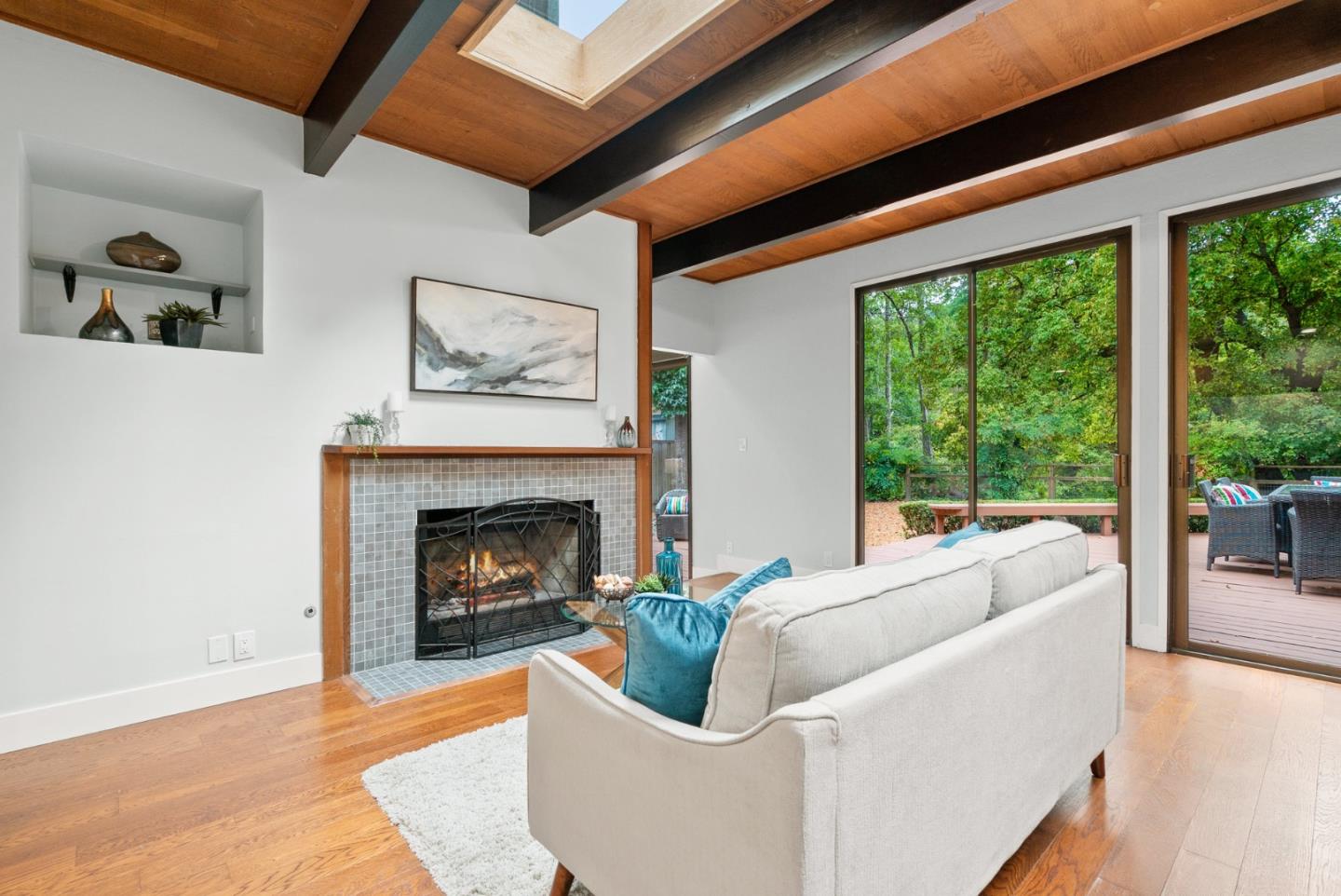 382 Riverside Avenue Ben Lomond, CA 95005 - Photo 21 of 85 a living room with furniture and a fireplace