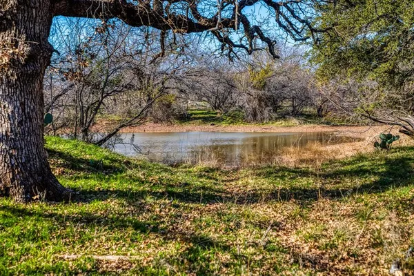 a view of a lake with a yard