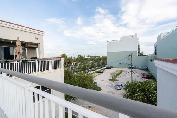 a view of a building with a street