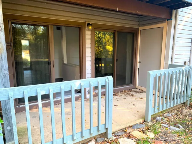 a view of a balcony from door