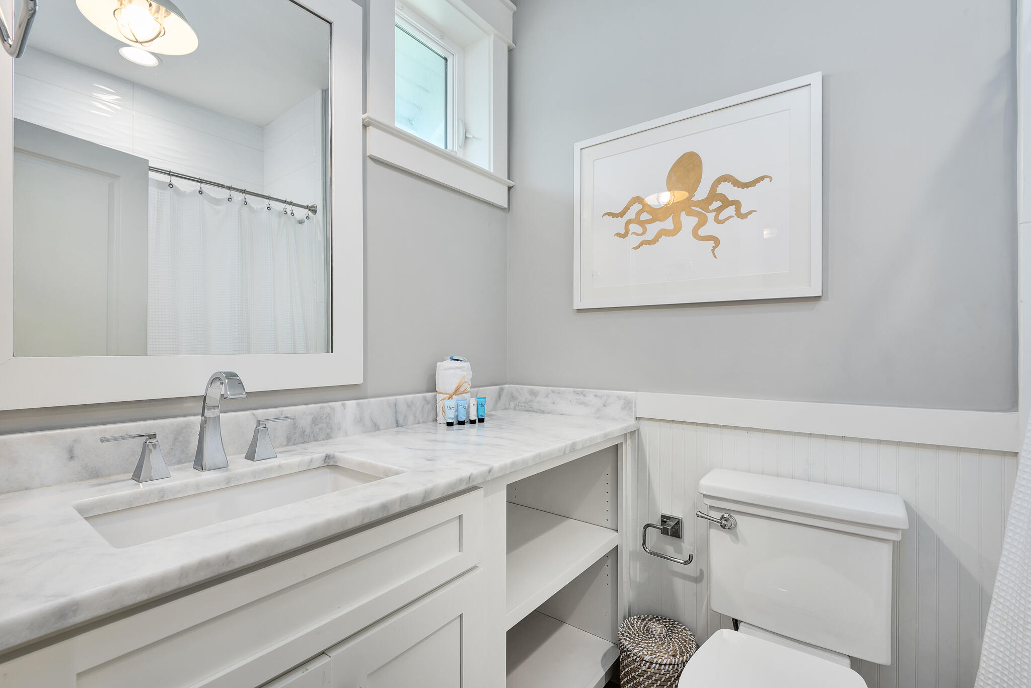 110 Surfer Lane Inlet Beach, FL 32461 - Photo 36 of 55 a bathroom with a granite countertop sink mirror and toilet