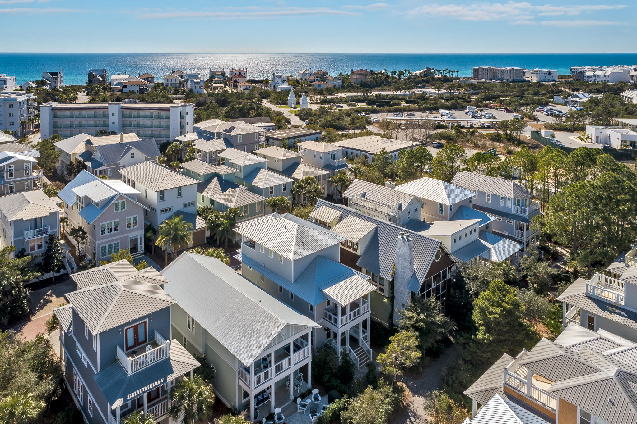 110 Surfer Lane Inlet Beach, FL 32461 - Photo 52 of 55 an aerial view of a residential apartment building with parking space