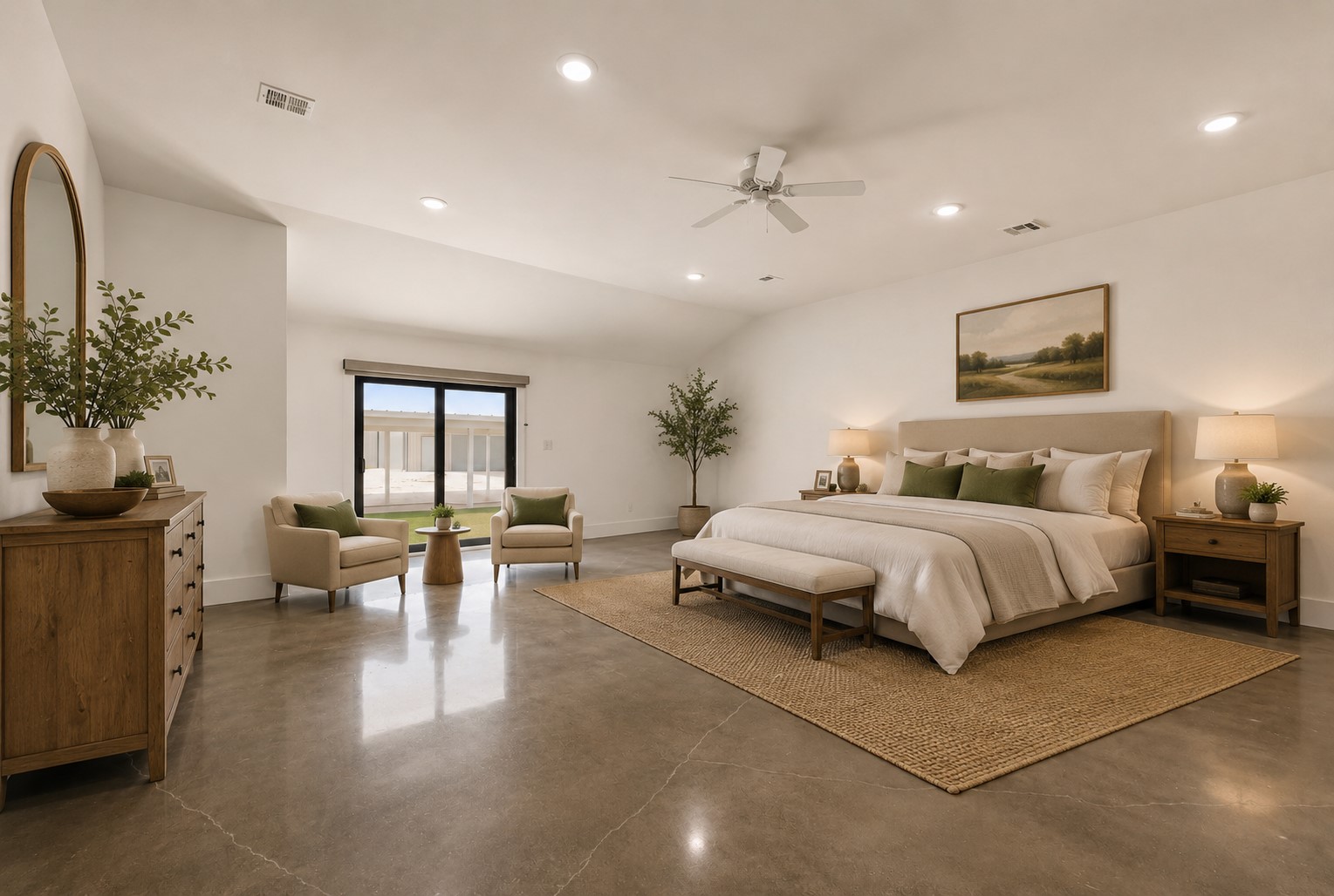 1589 County Road 252 Anderson, TX 77830 - Photo 19 of 50 a spacious bedroom with a large bed and a potted plant