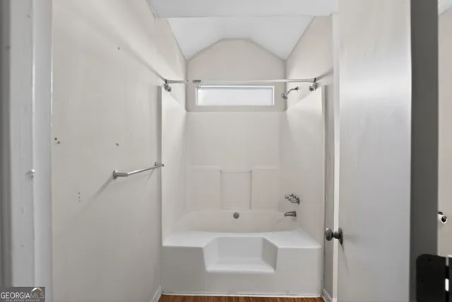 a bathroom with a bathtub
