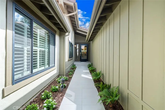 a porch with seating space