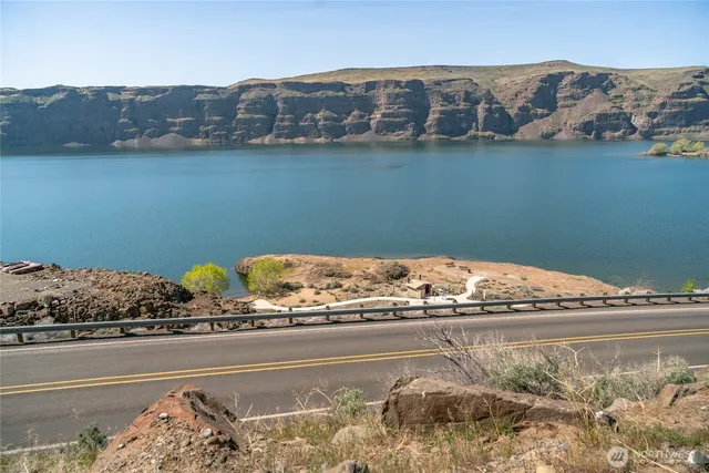 a view of a lake with a mountain