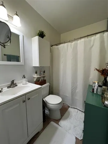 a bathroom with a sink toilet and mirror