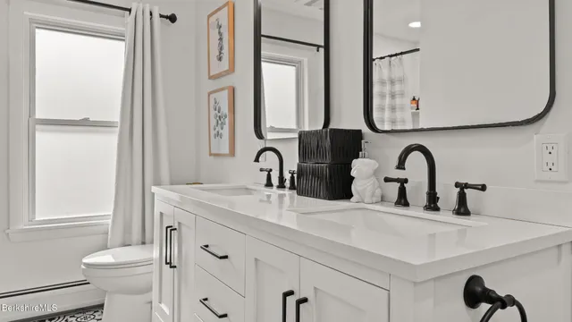 a bathroom with a sink vanity toilet and a mirror