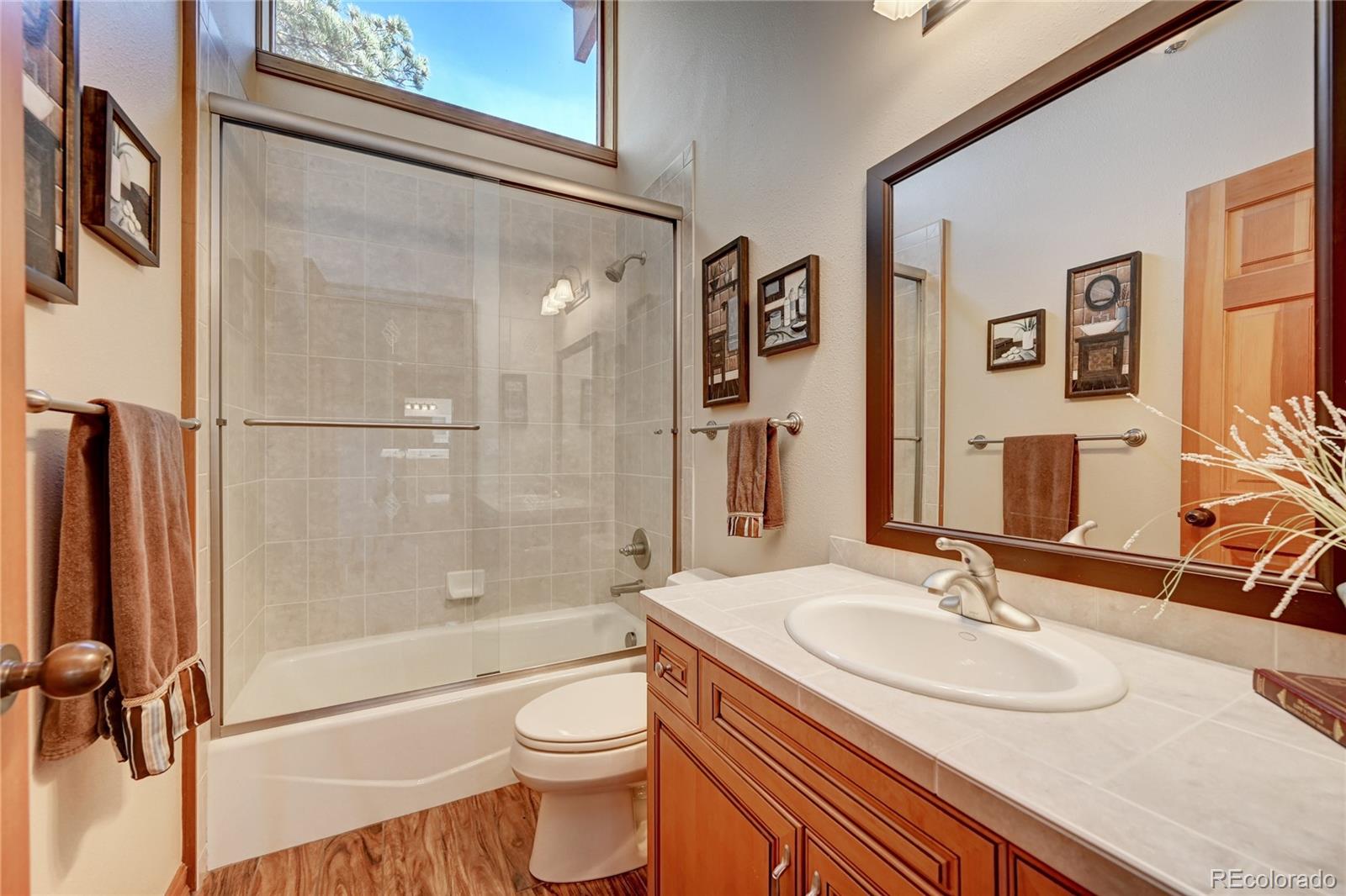 27164 Sun Ridge Drive Evergreen, CO 80439 - Photo 25 of 40 a bathroom with a sink toilet and shower