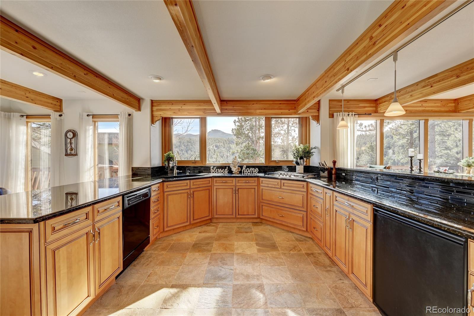 27164 Sun Ridge Drive Evergreen, CO 80439 - Photo 9 of 40 a large kitchen with stainless steel appliances granite countertop a large counter top a stove and a refrigerator