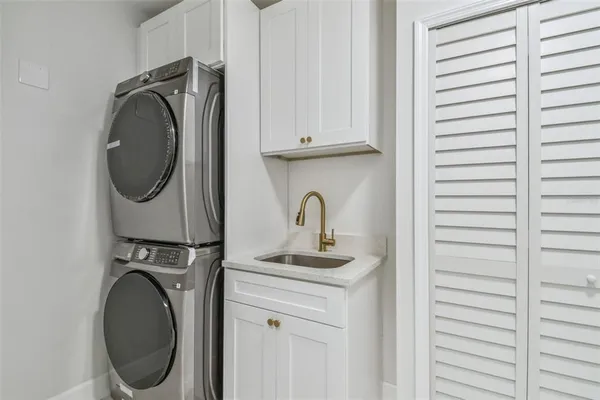 a view of a park with large trees