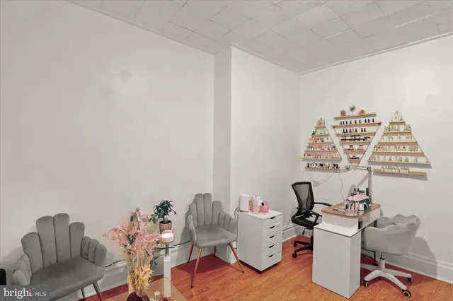 a room with a workspace