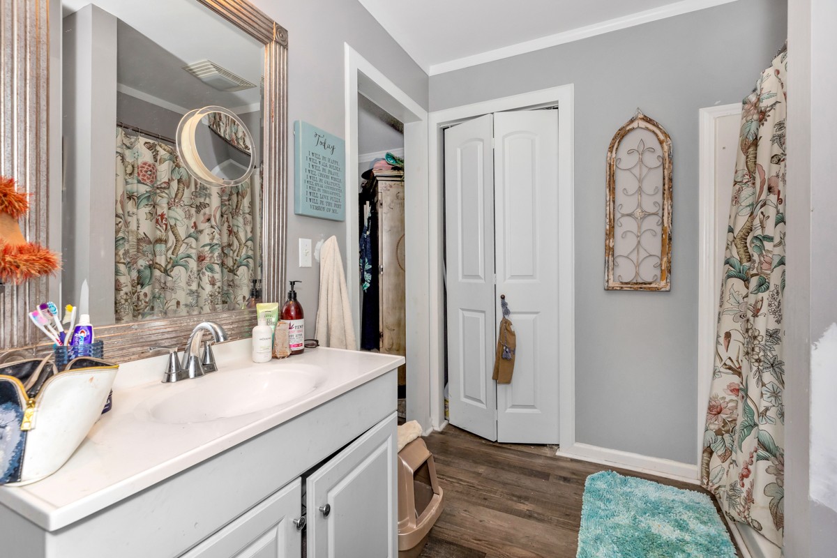 113 Elliot Road Ardmore, TN 38449 - Photo 13 of 25 a bathroom with a sink a mirror and a shower