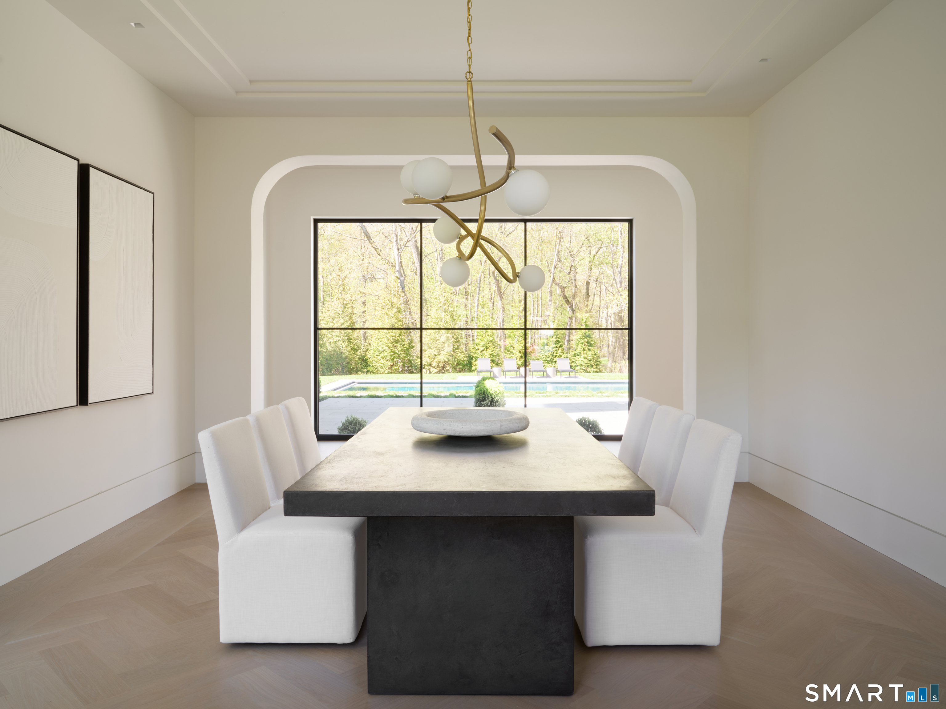 45 Old Farm Road Darien, CT 06820 - Photo 14 of 38 a dining room with furniture a chandelier and window
