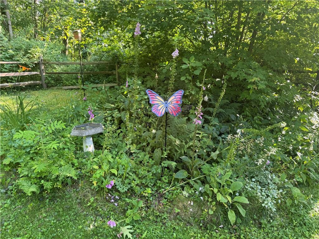 209 Modoc Trail Mercer, PA 16137 - Photo 17 of 17 a backyard of a house with lots of green space and a fountain
