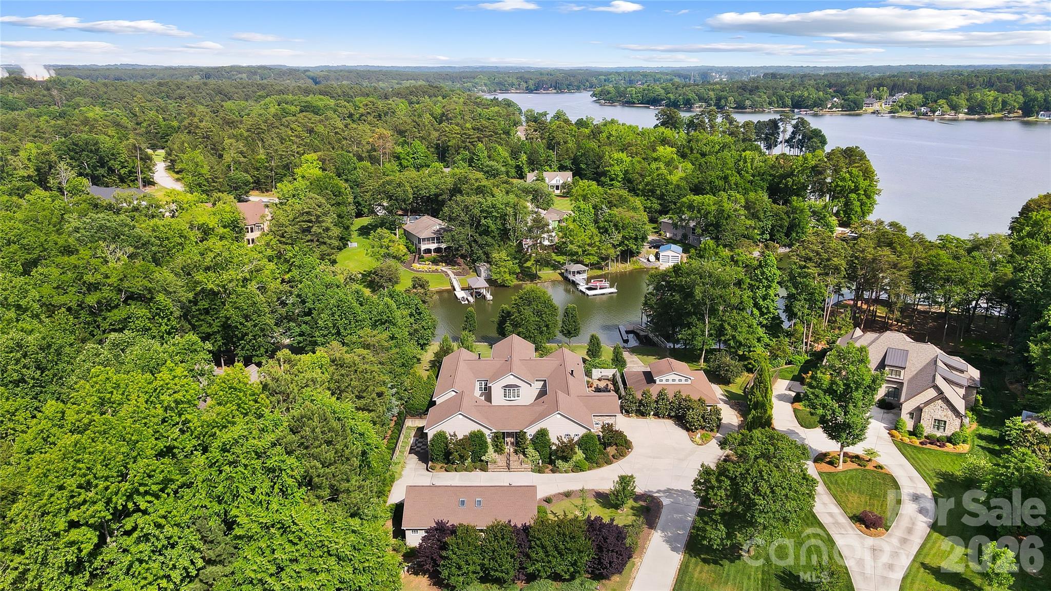 an aerial view of a house with a garden