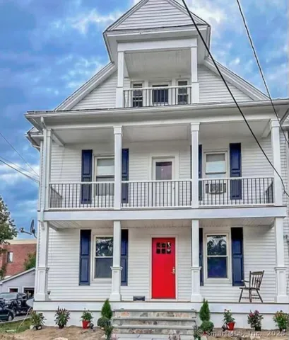 a front view of residential houses