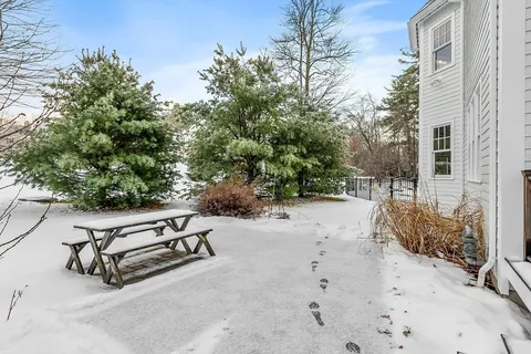 a view of a covered with snow in the background
