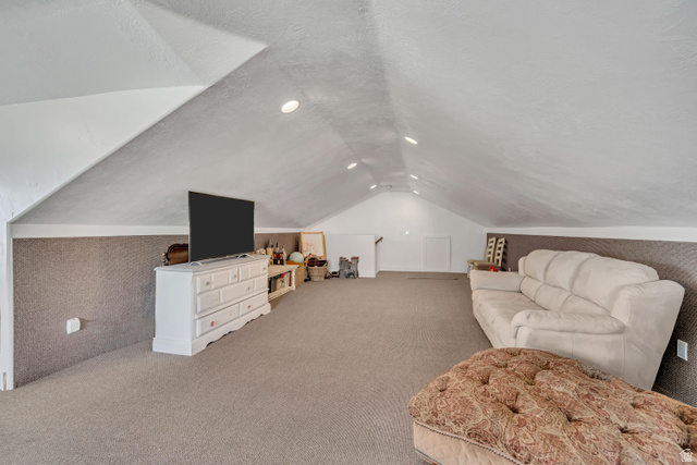 3054 West Ridgeline Road Stockton, UT 84071 - Photo 43 of 88 Bonus room featuring carpet floors and a textured ceiling