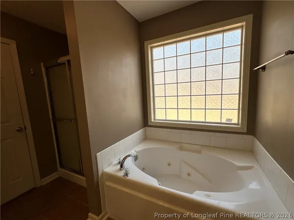 a bathroom with a bathtub