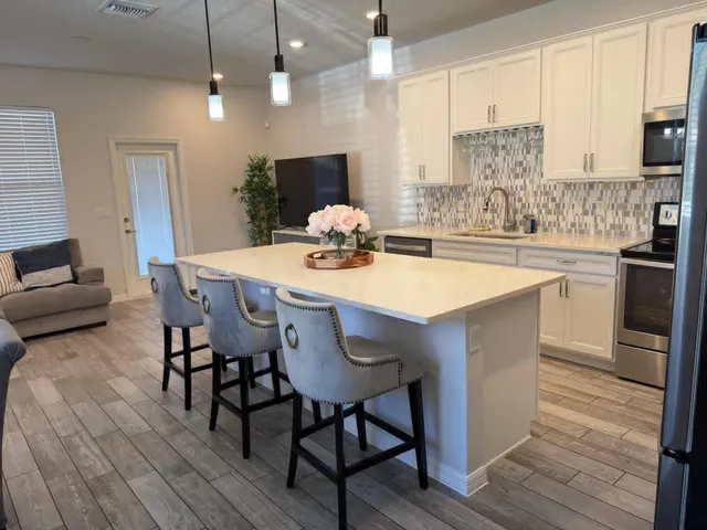 a view of street from balcony