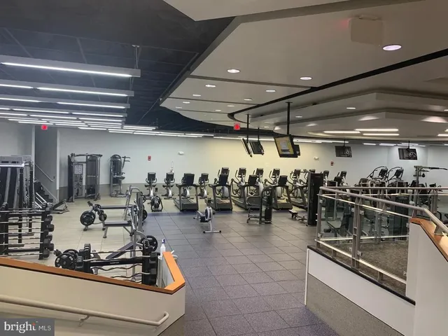a view of a room with gym equipment