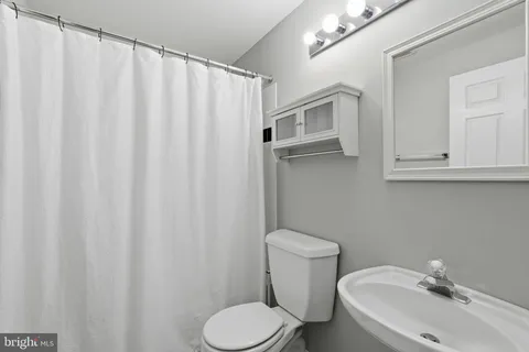 a bathroom with a sink a toilet and a mirror