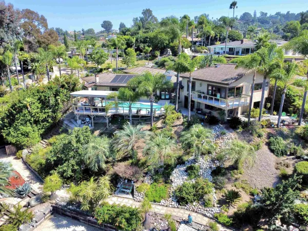 a balcony with lots of plants and trees