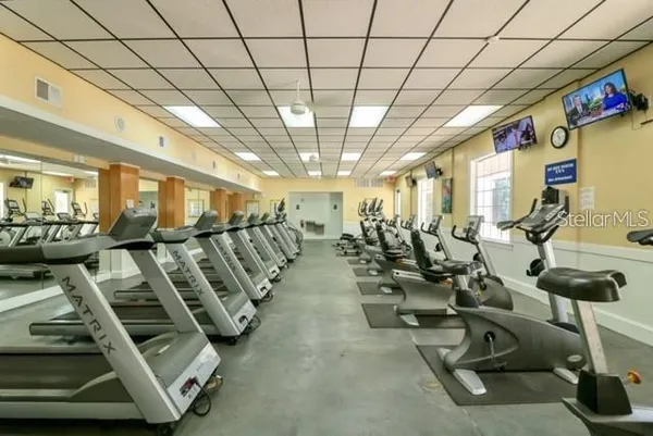 a view of a room with gym equipment