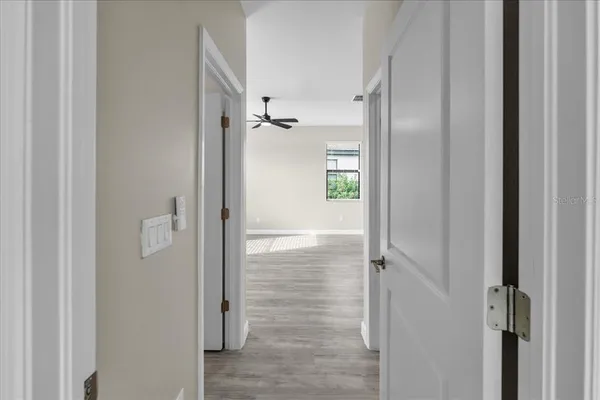 a view of a room with racks on the wall